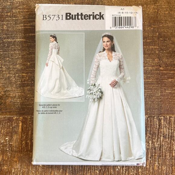Butterick Sewing Pattern 5731 Wedding Gown Princess Kate Royal 6-14 UNCUT - Picture 1 of 3